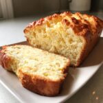 A freshly baked loaf of amazing 3 ingredient beer bread, sliced open to show the soft, airy interior.