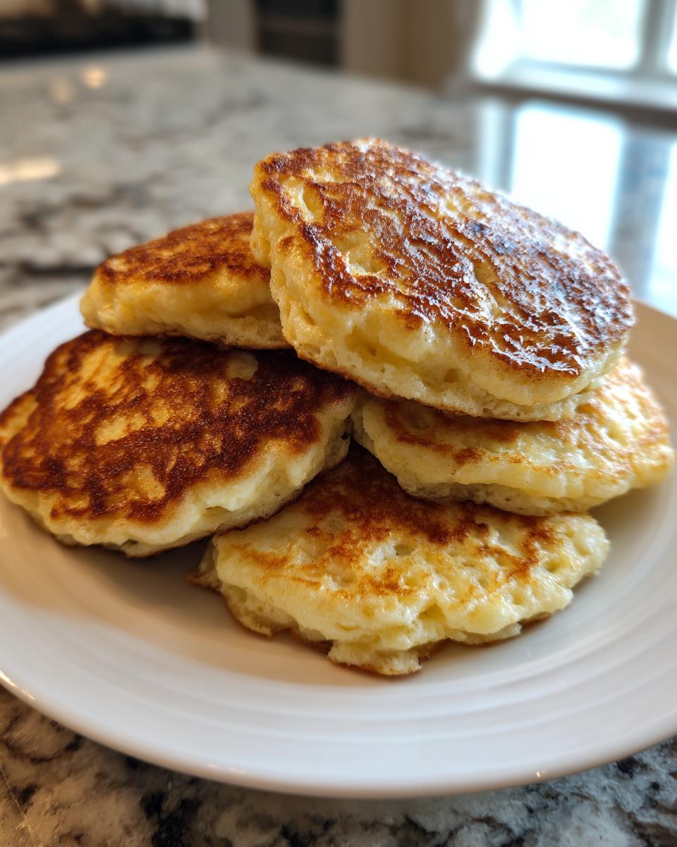 A stack of five golden-brown, fluffy banana pancakes served on a white plate.