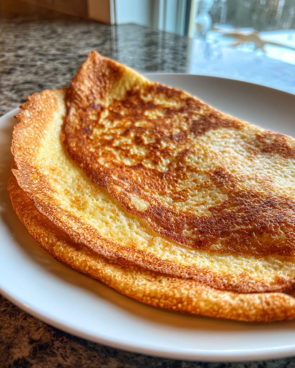 Close-up of a golden brown, folded keto pizza crust on a white plate.