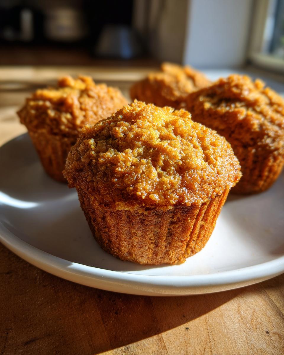 Close-up of freshly baked peanut butter banana bread muffins with a sugary crumb topping on a white plate.