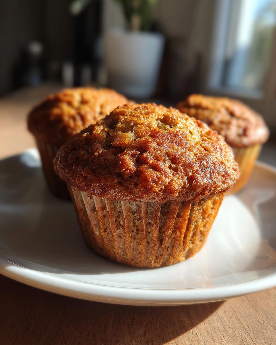 Close-up of a perfectly baked peanut butter banana bread muffins with a golden-brown, domed top, resting on a white plate.